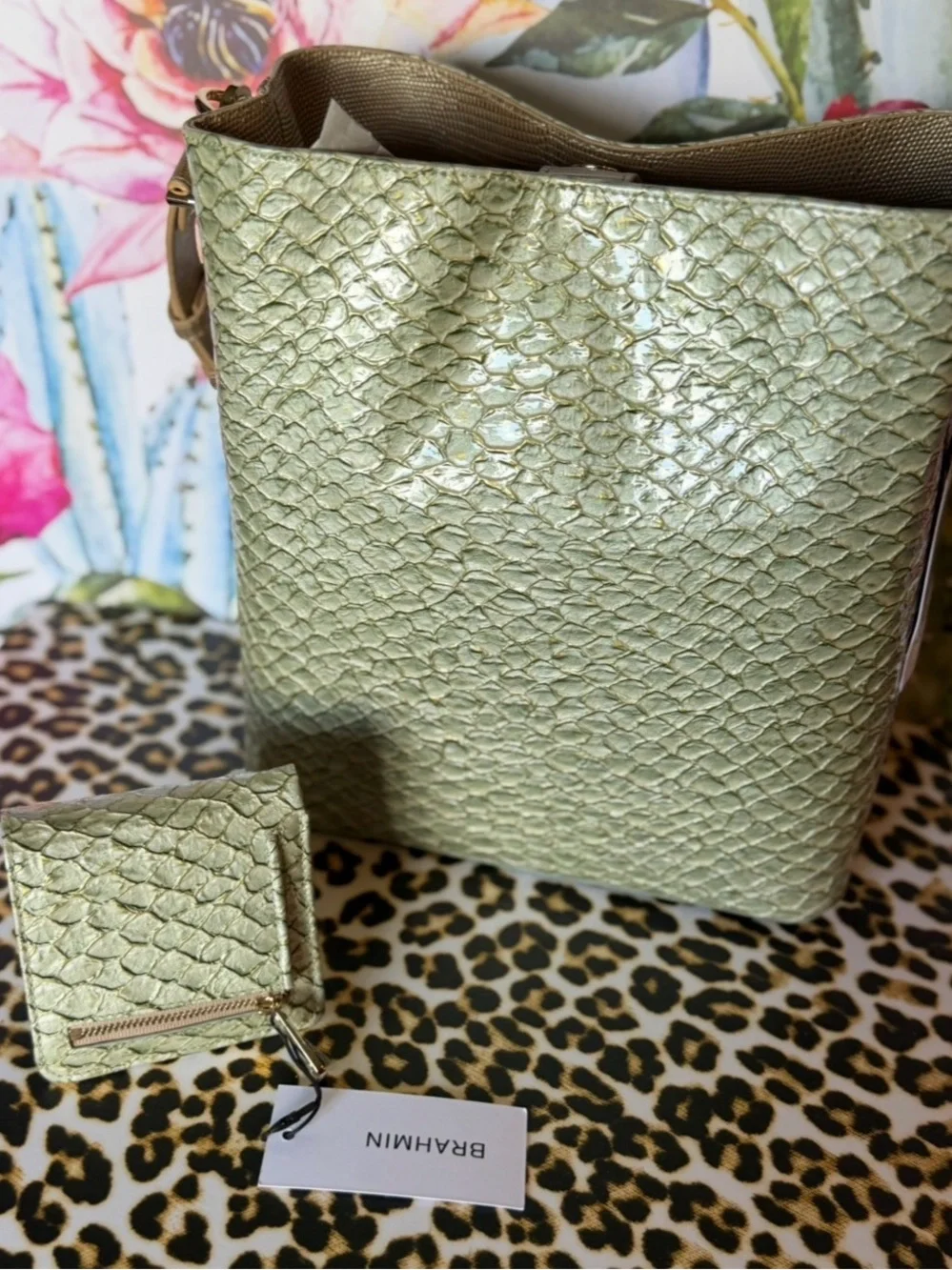 BRAHMIN CELINA MINT NOVELLA BAG WITH MATCHING JANE WALLET NWT GREEN SET